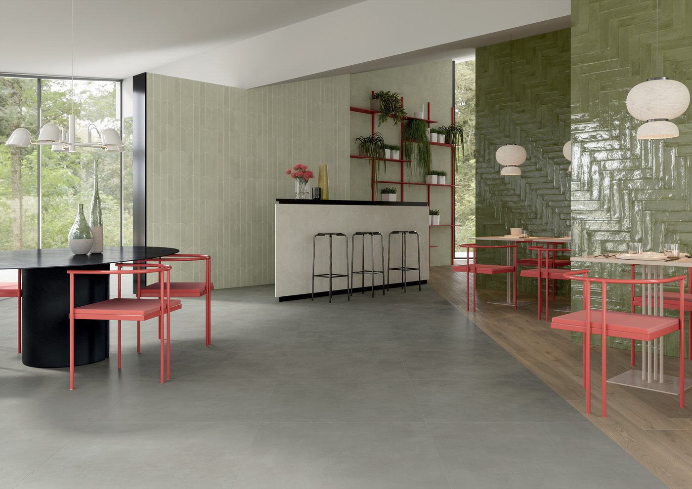 Aranżacja wnętrza szarości Multiforme Malta włoskiego producenta Marca Corona
